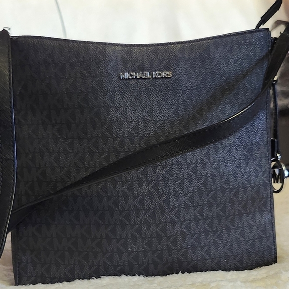 Michael Kors Handbags - Michael Kors Black and Dark Gray MK Logo Crossbody